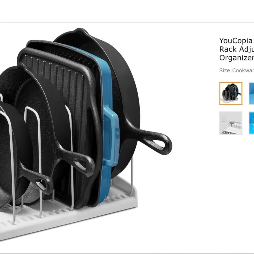 Youcopia storemore cookware rack adjustable pan organizer, white (2-packs)